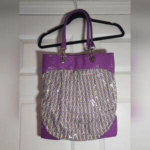 Vera Bradley Purple And Green PVC Tote Bag Minor Wear